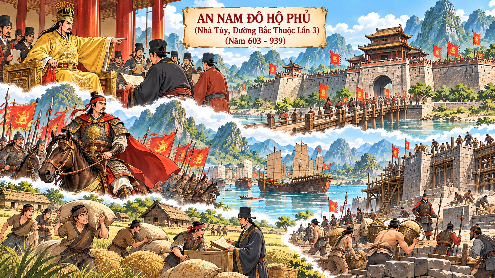 Toàn cảnh An Nam Đô Hộ Phủ thời nhà Tùy và Đường, với thành lũy và đời sống người Việt
