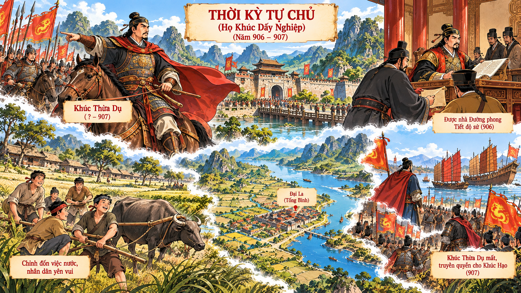 Minh họa thời kỳ tự chủ họ Khúc, Khúc Thừa Dụ dựng nền tự chủ tại Đại La
